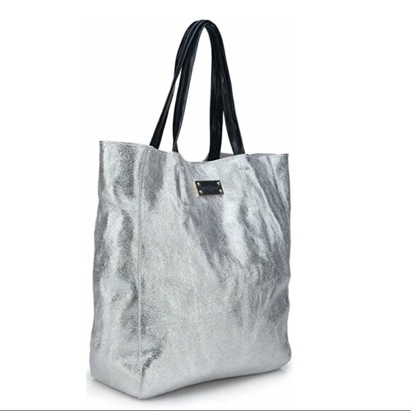 Genuine leather silver metallic tote bag - Picture 3 of 10